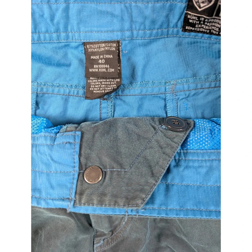 Kuhl Mens Cargo Shorts Size 40 Charcoal Gray Blue Stitching Patina Outdoor Gorp